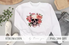 Halloween floral skull with flower bouquet clipart- 1 png Product Image 2