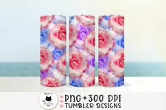 flower tumbler png design with roses shown on a beach background