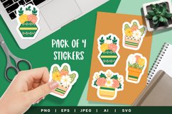 Spring Flowers in a Pot with Ethnic Pattern for Sticker Pack Product Image 1