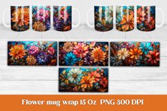 Flower stained glass sublimation mug design wrap 15 Oz, stained glass flower mug sublimation wrap, stained glass flower illustration PNG, stained glass flower sublimation PNG.