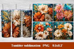 Stained glass flowers tumbler sublimation design wrap 20 Oz, daisy flower stained glass tumbler wrap design, flower stained glass sublimation.