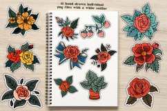 Flower Sticker Png Bundle | Flash Tattoo Vintage Sticker Png