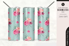 Green Watercolour Rose Tumbler Sublimation | Seamless 20oz Product Image 1