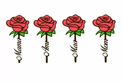 Rose Flower with Mother Texts, Mom, Mama, Maa, Ami Laser Cut Product Image 2