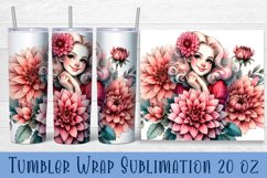 Beautiful Girl Tumbler Wrap | Dahlias Flower Sublimation Product Image 1