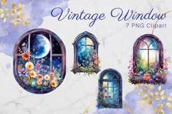 Flower Vintage Window Printable Planner Clipart Watercolor Product Image 1