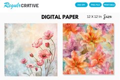 Watercolor Flower Digital Paper, Flower Background Product Image 1