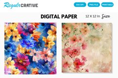 Watercolor Flower Digital Paper, Flower Background Product Image 1