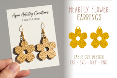 Flower with Hearts Pattern Earrings Laser Cut Template Product Image 1