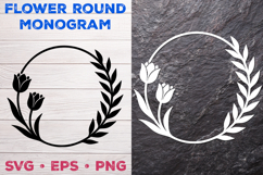Flower Round Monogram SVG. Floral Wreath Frame SVG Product Image 1