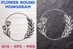 Flower Round Monogram SVG. Floral Wreath Frame SVG Product Image 1