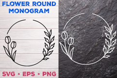 Flower Round Monogram SVG. Floral Wreath Frame SVG Product Image 1