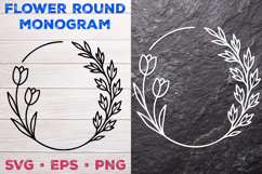 Flower Round Monogram SVG. Floral Wreath Frame SVG Product Image 2