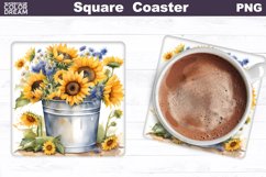 Sunflowers Square Coaster | Watercolor Sunflowers Coaster Product Image 1