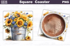 Sunflowers Square Coaster | Watercolor Sunflowers Coaster Product Image 1
