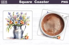 Wildflowers Square Coaster | Watercolor Flowers Coaster Product Image 1