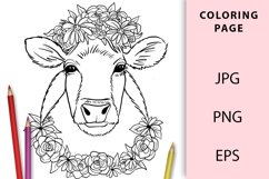 Fun Cow with Flowers Coloring Page Product Image 1