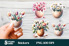 Flower egg Easter sticker, printable spring clipart PNG Product Image 1