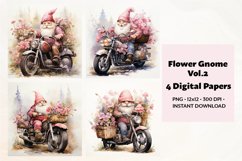Flower Gnomes, 4 Digital Papers, PNG Product Image 1
