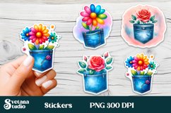 Flower stickers printable | Rose pocket stickers PNG Product Image 1