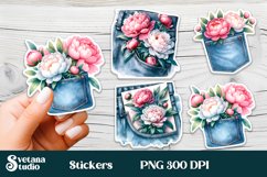 Flower stickers printable | Peony pocket stickers PNG Product Image 1