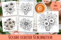 Summer flowers Coaster Design |Coloring pages Product Image 1