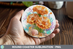 GorgeousFlowers 01 Beach Round Coaster design.