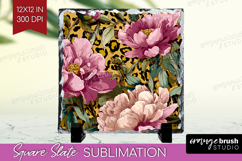 Floral Slate PNG - Sping Flowers Square Slate Sublimation Product Image 1
