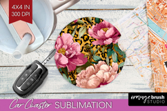 Floral Car Coaster - Sping Flowers Coaster PNG Sublimation Product Image 1