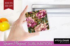 Floral Magnet Sublimation - Sping Flowers Square Magnet PNG Product Image 1