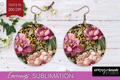 Floral Round Earrings - Sping Flowers PNG Sublimation Product Image 1