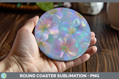 GorgeousFlowers 01 Holographic Round Coaster design.