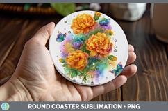 GorgeousFlowers 01 Rainbow Summer Round Coaster design.