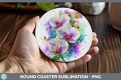 GorgeousFlowers 01 Rainbow Summer Round Coaster design.