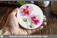 GorgeousFlowers 02 Alcohol Ink Round Coaster design.