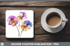 GorgeousFlowers 02 Alcohol Ink Square Coaster design.