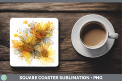 GorgeousFlowers 02 Alcohol Ink Square Coaster design.