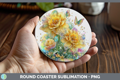 GorgeousFlowers 02 Rainbow Summer Round Coaster design.