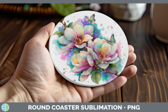 GorgeousFlowers 02 Rainbow Summer Round Coaster design.