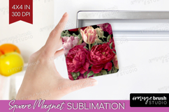 Floral Magnet Sublimation - Sping Flowers Square Magnet PNG Product Image 1