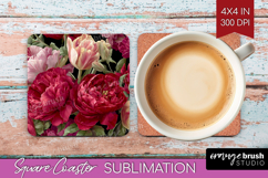 Floral Square Coaster - Sping Flowers Coaster PNG Product Image 1