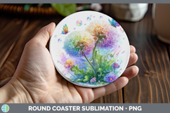 GorgeousFlowers 03 Rainbow Summer Round Coaster design.