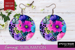Floral Round Earrings - Sping Flowers PNG Sublimation Product Image 1