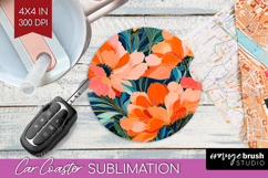 Floral Car Coaster - Sping Flowers Coaster PNG Sublimation Product Image 1