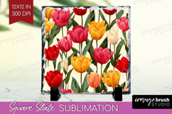 Floral Slate PNG - Sping Flowers Square Slate Sublimation Product Image 1