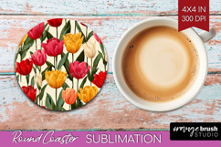 Floral Round Coaster - Sping Flowers Coaster PNG Sublimation Product Image 1