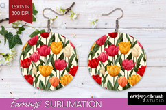 Floral Round Earrings - Sping Flowers PNG Sublimation Product Image 1