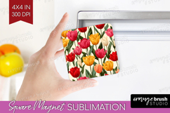 Floral Magnet Sublimation - Sping Flowers Square Magnet PNG Product Image 1