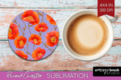 Floral Round Coaster - Sping Flowers Coaster PNG Sublimation Product Image 1