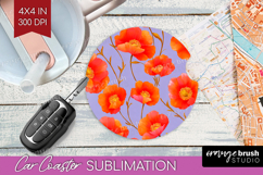 Floral Car Coaster - Sping Flowers Coaster PNG Sublimation Product Image 1